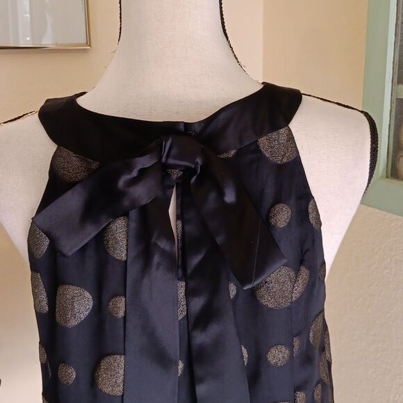 Vintage. Nanette Lepore Black Silk With Gold Polka Dot Blouse. Dark Summer - Picture 5 of 9